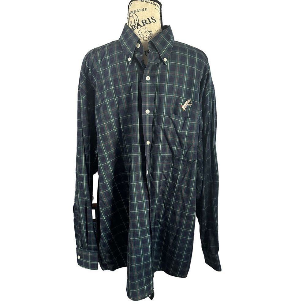 Dark Green Plaid Button-Up Shirt Overton Long Sleeve Casual Shirt Size L